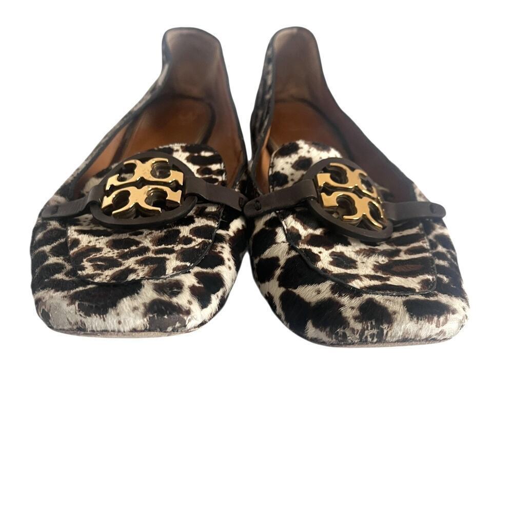 Tory Burch Shoes Womens 9M Metal Miller Brown Leopard Calf Hair Flats Loafer - Picture 3 of 9